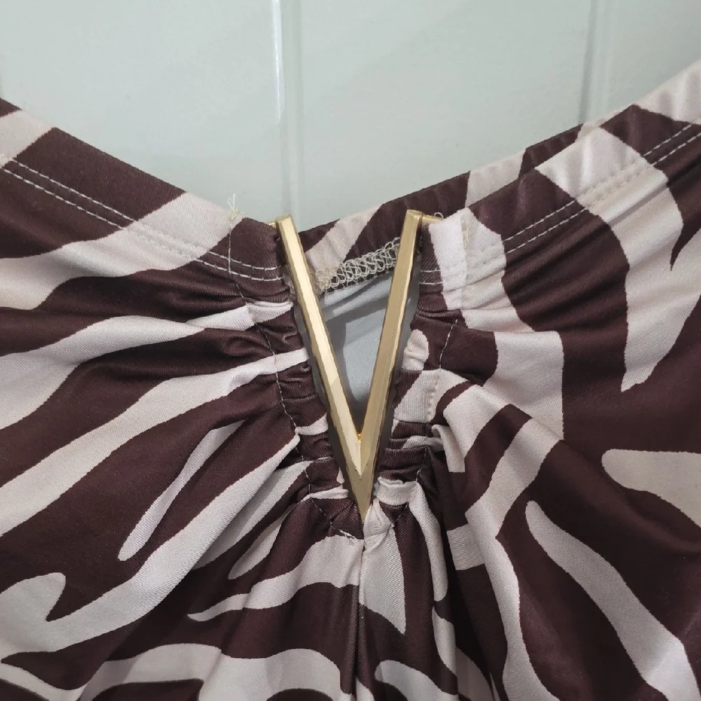 SHEIN Strapless Zebra-Print Maxi Dress in Brown & Cream - Picture 6 of 6
